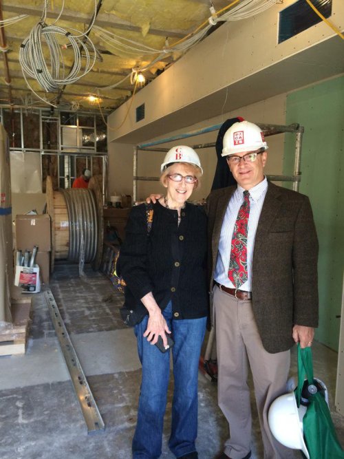Founder Carol Ruth Silver and Head of School Jeff Bissell visit the Design Lab