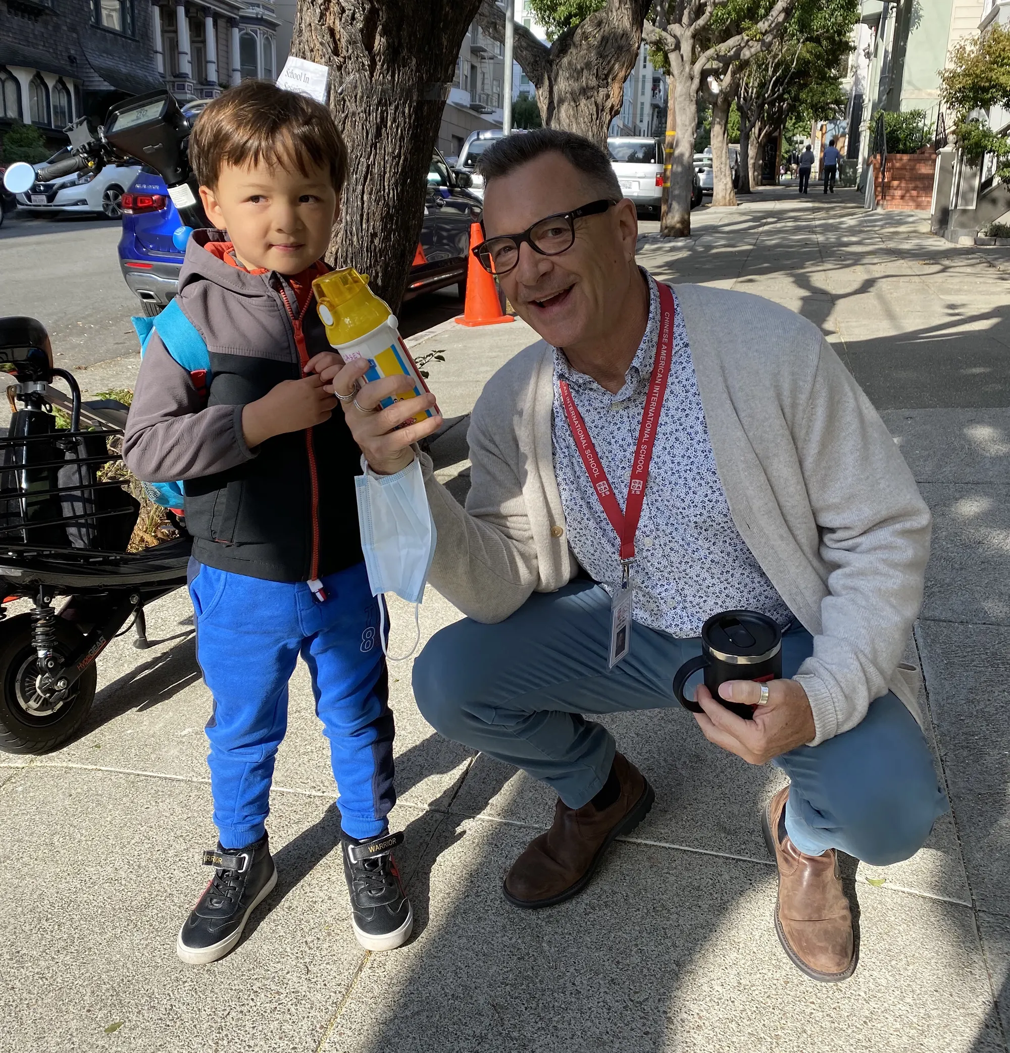 Head of School Jeff Bissell Greeting Preschoolers on the First Day of 2022-2023